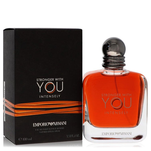 Emporio Armani Stronger With You Intensely 100 ml – men’s spicy pink pepper lavender amber wood vanilla fragrance bottle on white background

