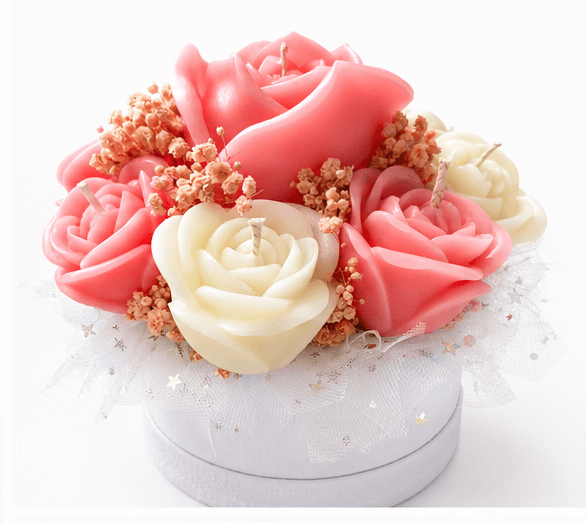 Solandra Eternal Bloom handmade floral candle centerpiece featuring handcrafted wax roses and decorative flower accents.