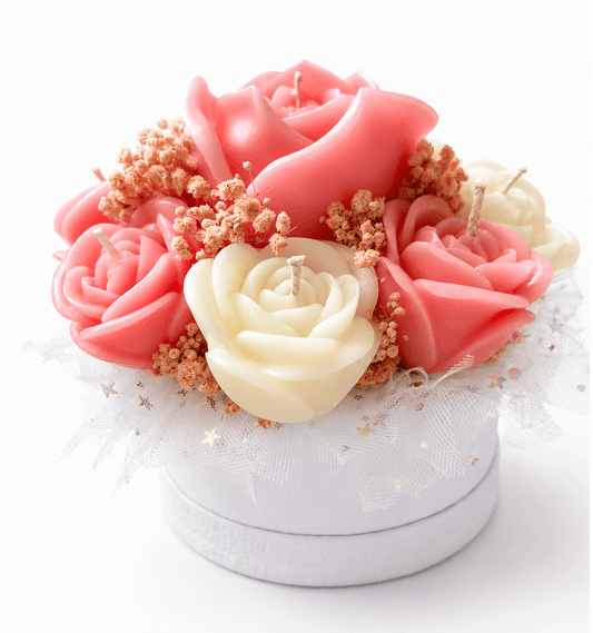 Solandra Eternal Bloom handmade floral candle centerpiece featuring handcrafted wax roses and decorative flower accents.