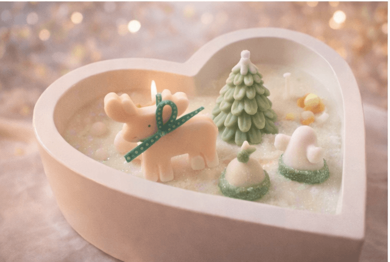 Artisan heart dough bowl candle with decorative wax figures