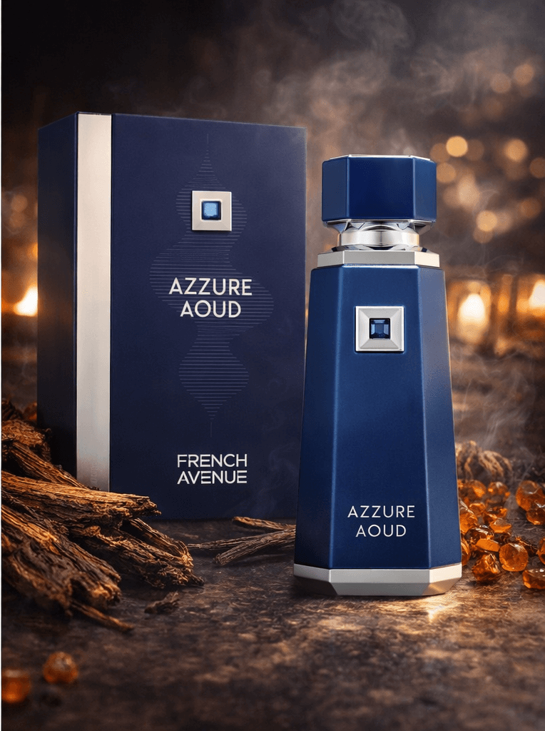 French Avenue Azzure Aoud Eau de Parfum by Fragrance World unisex perfume bottle and box