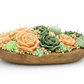 decorative organic soy wax flower candles in wooden bowl