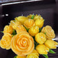 handmade yellow flower soy candle bouquet in white ceramic vase decorative arrangement