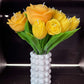 handmade yellow flower soy candle bouquet in white ceramic vase decorative arrangement