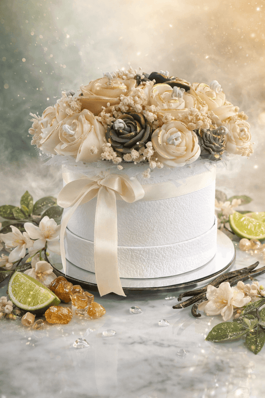 Handmade luxury flower candle bouquet with vanilla floral scent in decorative box