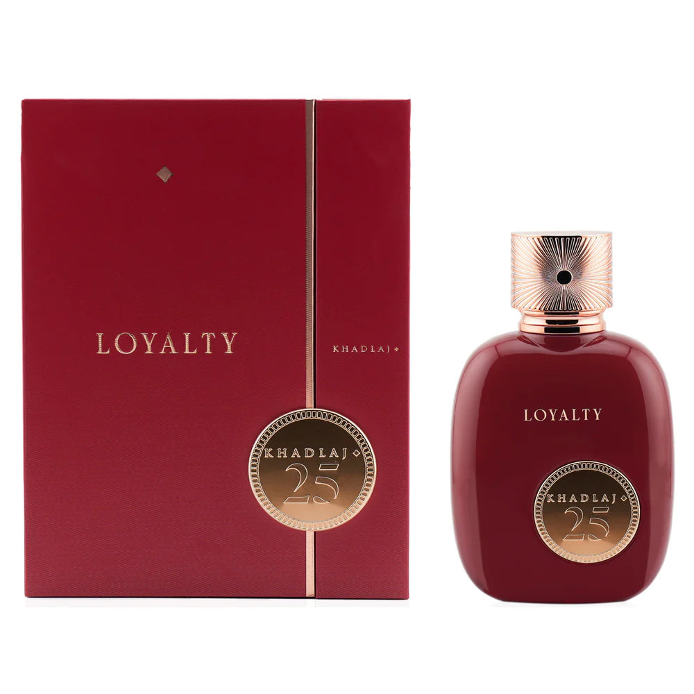 Khadlaj 25 Loyalty Eau de Parfum unisex luxury perfume bottle with red and gold design