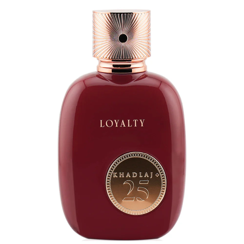 Khadlaj 25 Loyalty Eau de Parfum unisex luxury perfume bottle with red and gold design
