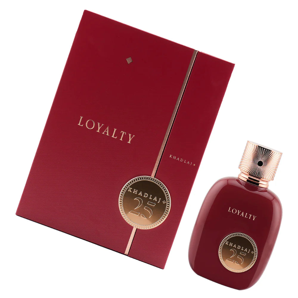 Khadlaj 25 Loyalty Eau de Parfum unisex luxury perfume bottle with red and gold design