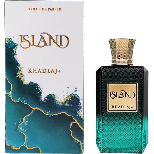 Khadlaj Island Extrait de Parfum 100ml unisex fragrance bottle and box