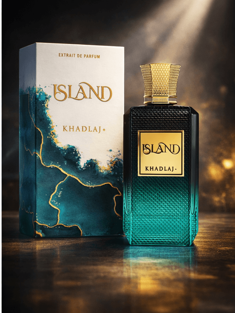 Khadlaj Island Extrait de Parfum 100ml unisex fragrance bottle and box