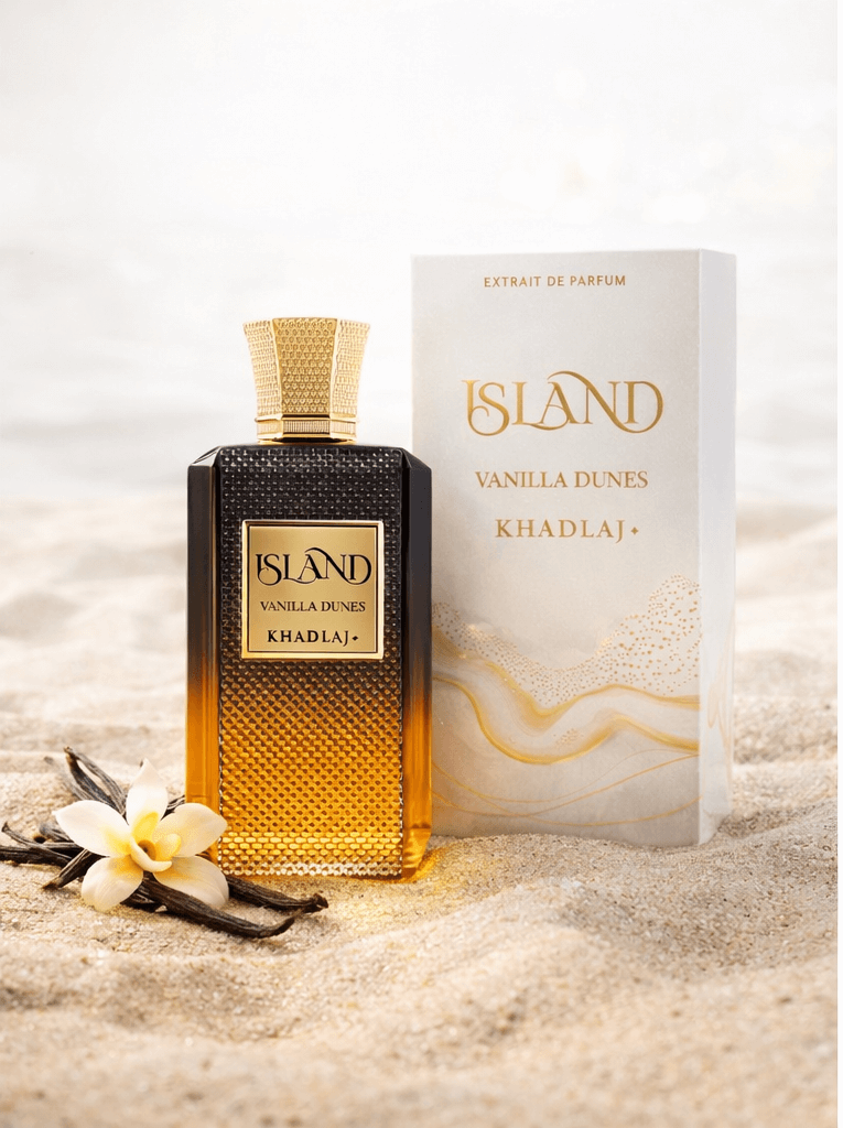 Khadlaj Island Vanilla Dunes Extrait de Parfum 100ml unisex vanilla amber fragrance bottle and box