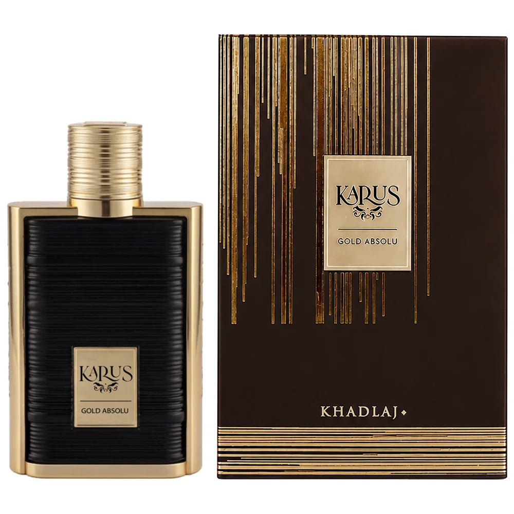 Khadlaj Karus Gold Absolu Eau de Parfum 100 ml bottle and box for unisex