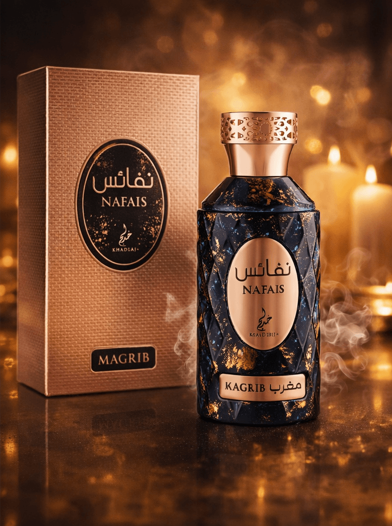 Khadlaj Nafais Magrib Eau de Parfum unisex luxury oriental fragrance bottle and box