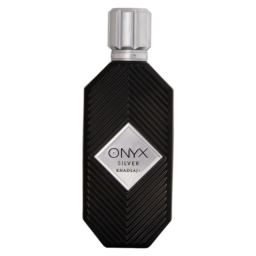 Khadlaj Onyx Silver Eau de Parfum 100ml black bottle with silver cap and matching box