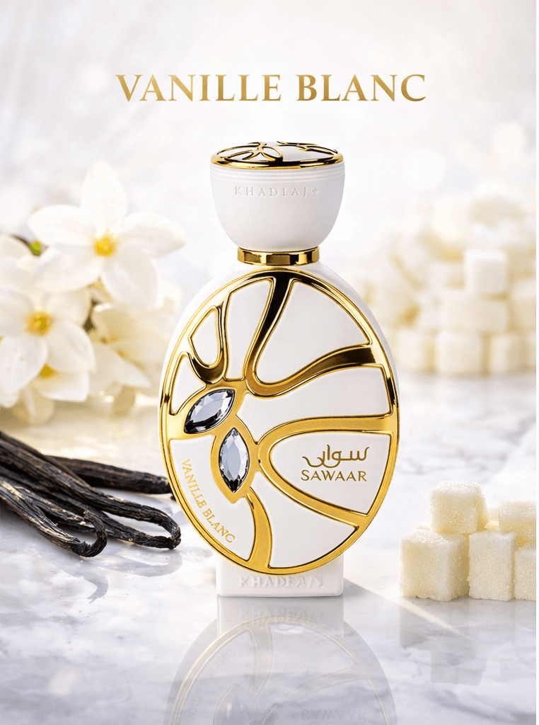 Khadlaj Sawaar Vanille Blanc Extrait de Parfum 100ml bottle and box