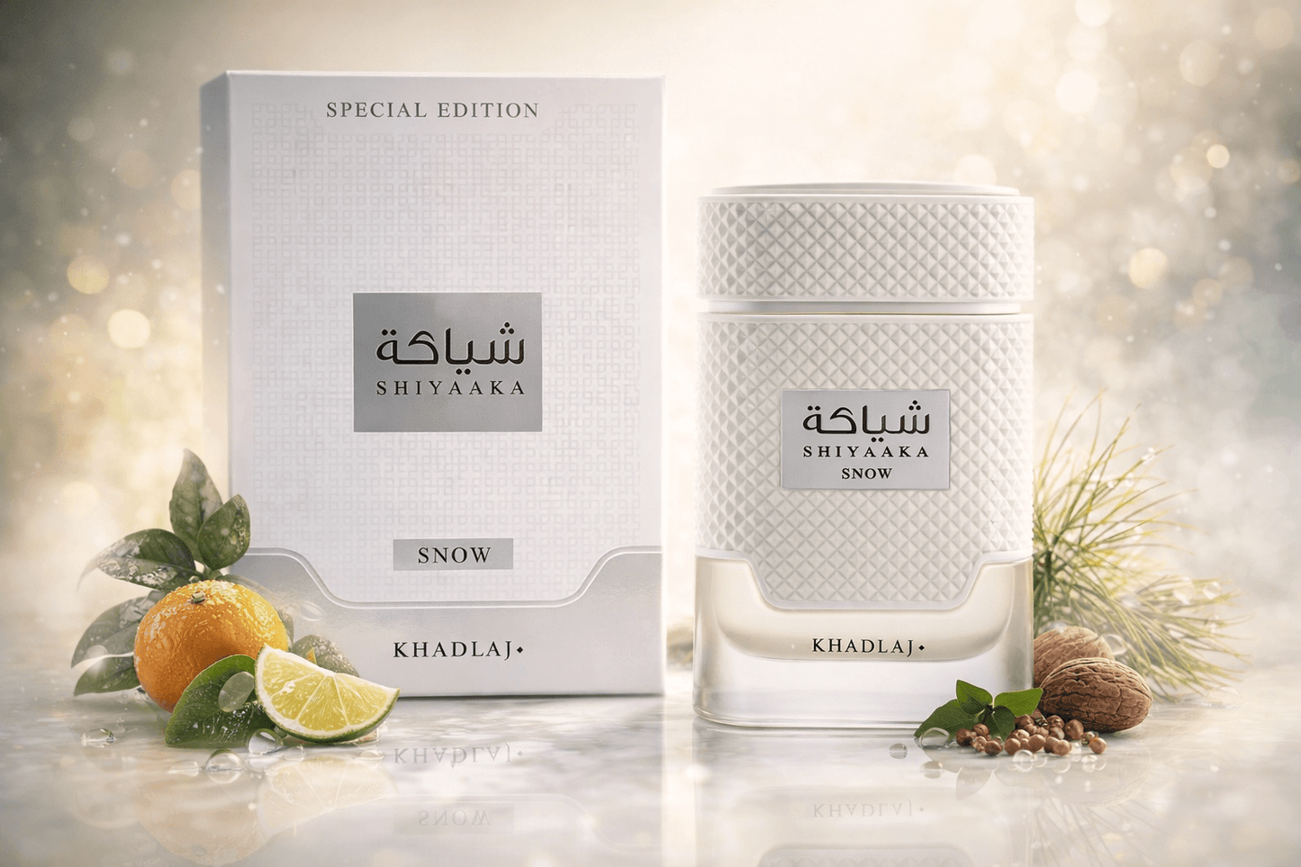Khadlaj Shiyaaka Snow Special Edition Eau de Parfum for Men 100ml bottle and box