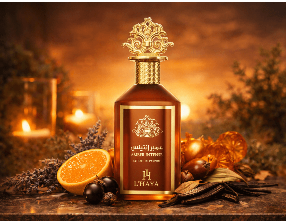 L’HAYA Amber Intense Extrait de Parfum bottle unisex amber cedar lavender vanilla fragrance