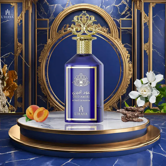 Shop L’Haya Oud Amiri Extrait de Parfum 100ml – a luxurious unisex fragrance with oud, jasmine, and peach. Elegant, powerful, and long-lasting.