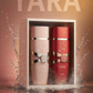 Two YARA bottles in a box with water splashes on a brown background