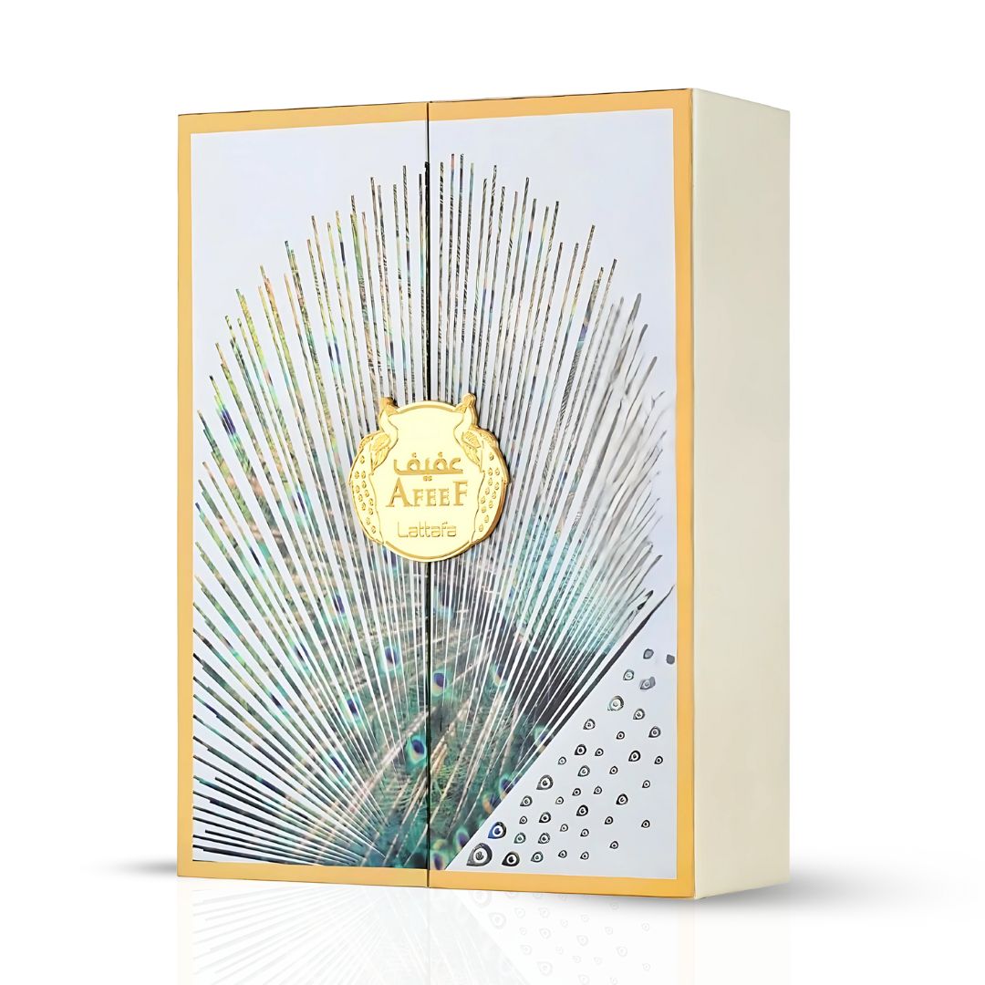 Shop Lattafa Afeef Eau de Parfum 100ml – a refined unisex fragrance with citrus, florals, woods, and musk. Long-lasting oriental luxury perfume.