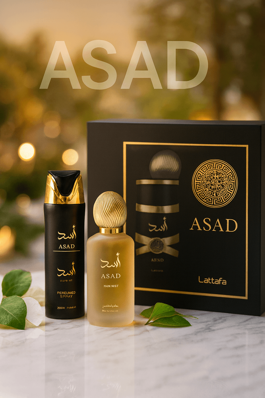 Shop Lattafa Asad 3 Piece Set – Eau de Parfum, Hair Mist, and Body Spray. A bold men’s fragrance gift set, powerful, elegant, and long-lasting