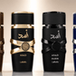 Lattafa Asad Collection 4-piece perfume bundle with Asad Bourbon, Asad, Asad Elixir, and Asad Zanzibar