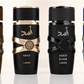 Lattafa Asad Collection 4-piece perfume bundle with Asad Bourbon, Asad, Asad Elixir, and Asad Zanzibar
