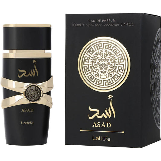 Shop Lattafa Asad Eau de Parfum 100ml – a powerful spicy, sweet, and woody fragrance for men. Bold, long-lasting, and unforgettable.