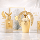 Lattafa fragrance bundle featuring Shaheen Gold, Afeef, and Tharwah Gold on a premium reflective background