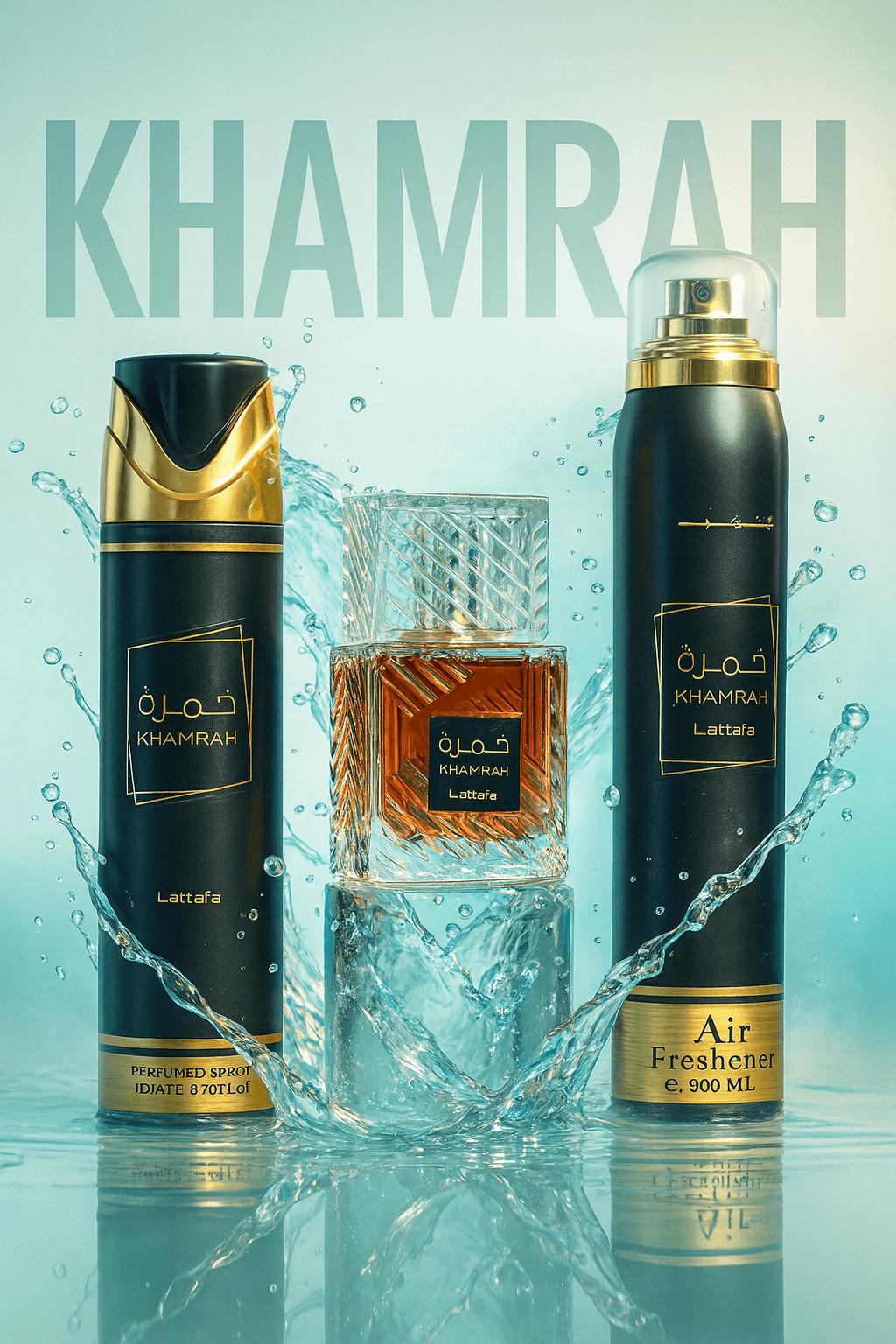 Shop Lattafa Khamrah 3 Piece Gift Set – Eau de Parfum, Perfumed Spray, and Air Freshener. A luxurious collection with gourmand-spicy notes, elegant and long-lasting.