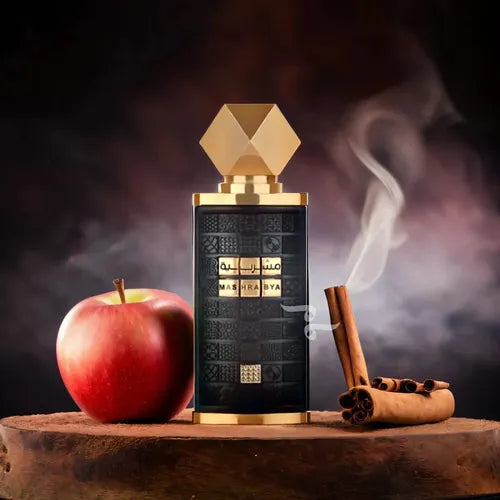 Lattafa Mashrabya 100 ml Eau de Parfum – unisex apple shisha cinnamon vanilla fragrance bottle on white background
