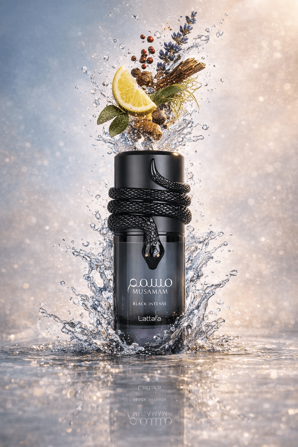 Lattafa Musamam Black Intense Eau de Parfum 100ml bottle and packaging