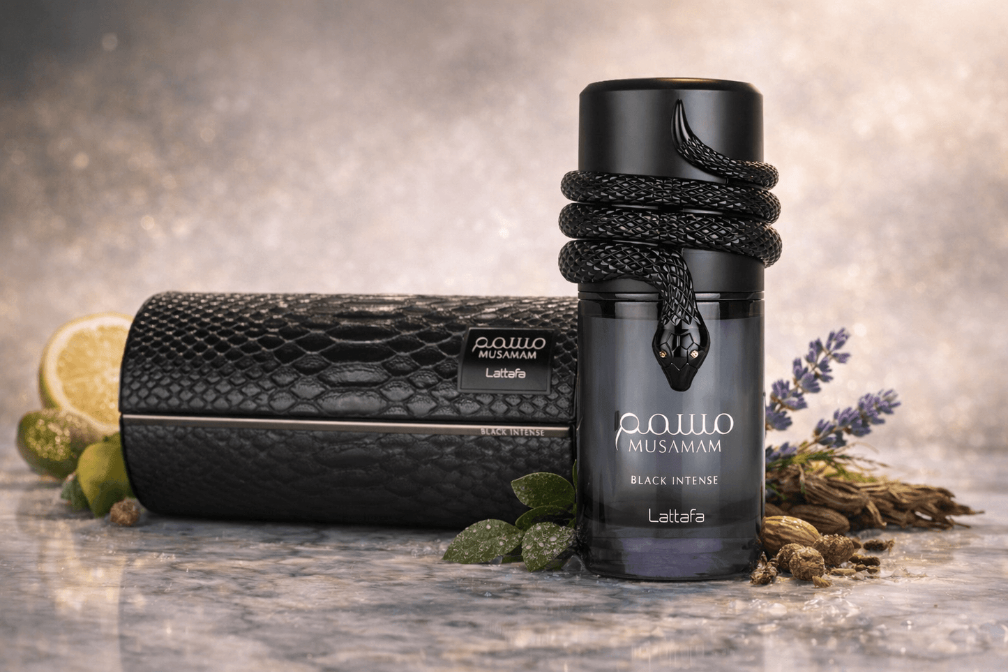 Lattafa Musamam Black Intense Eau de Parfum 100ml bottle and packaging