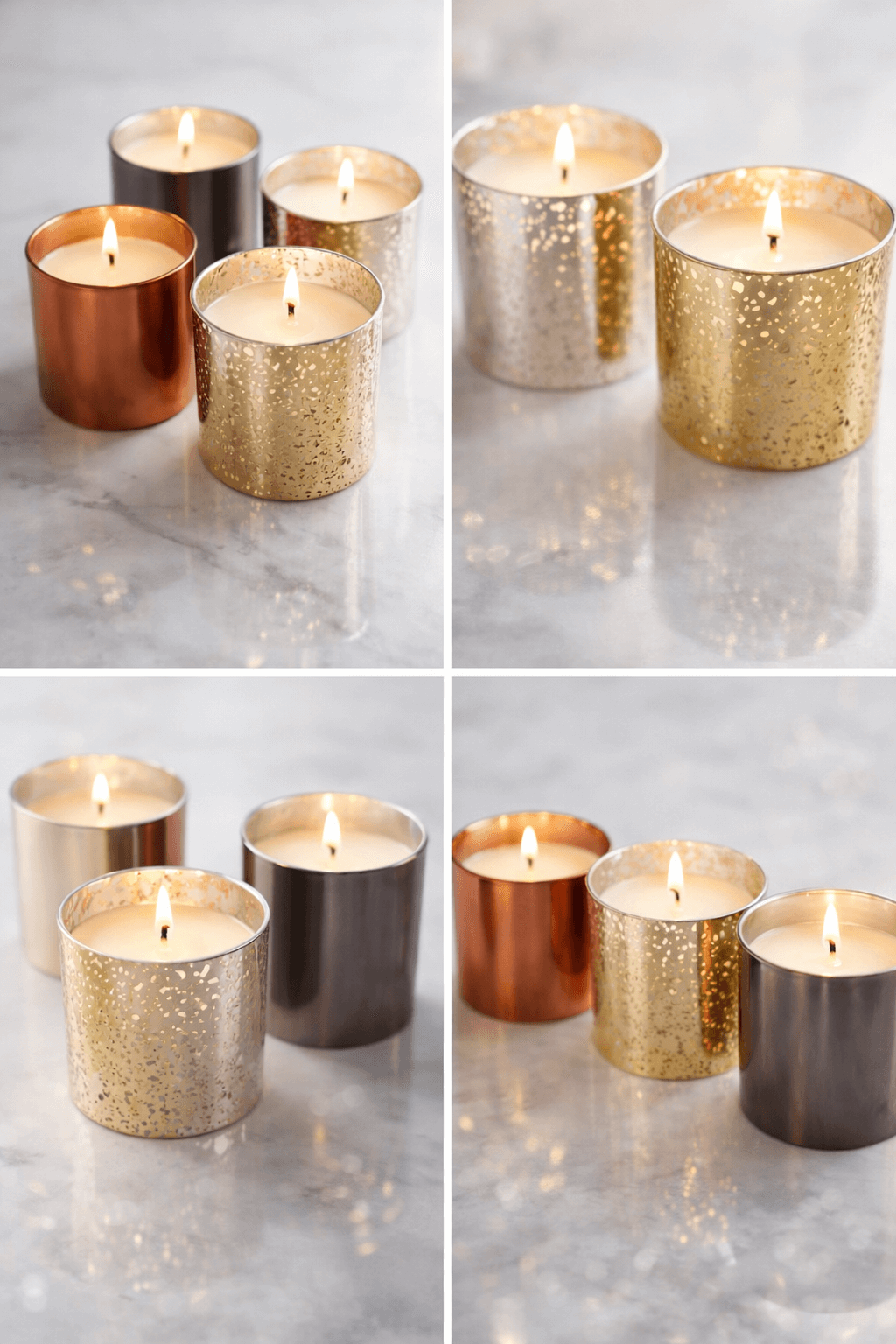Luxury metallic glass candle handmade with premium soy wax in decorative glass jar