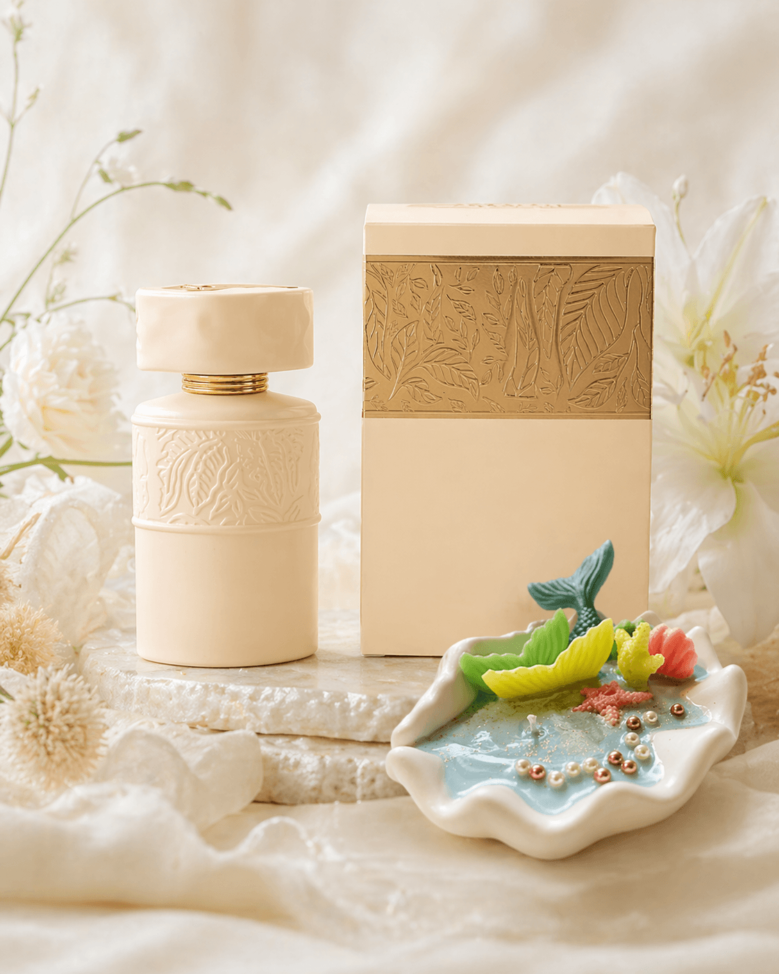 Mother’s Day perfume and candle gift set with Panache Angel Dust and handmade ocean candle