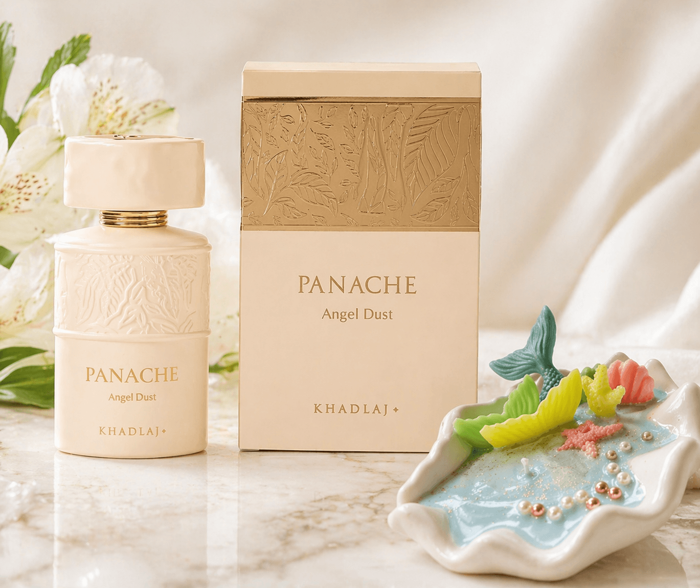 Mother’s Day perfume and candle gift set with Panache Angel Dust and handmade ocean candle