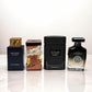 Luxury oud fragrance bundle with Shaghaf Oud Azraq, Ateeq, Shiyaaka Shadow and Absolute Noir perfumes on white background