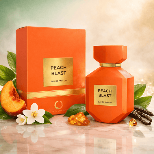 Peach Blast Unisex Eau de Parfum 100ML bottle and box peach luxury fragrance