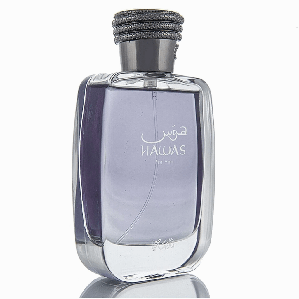 Shop Rasasi Hawas for Him Eau de Parfum 100ml a fresh and masculine fragrance with bergamot, cinnamon, ambergris, and musk. Long-lasting aquatic-oriental scent.
