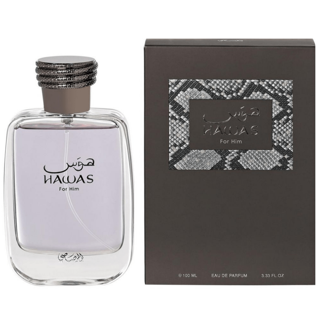 Shop Rasasi Hawas for Him Eau de Parfum 100ml a fresh and masculine fragrance with bergamot, cinnamon, ambergris, and musk. Long-lasting aquatic-oriental scent.