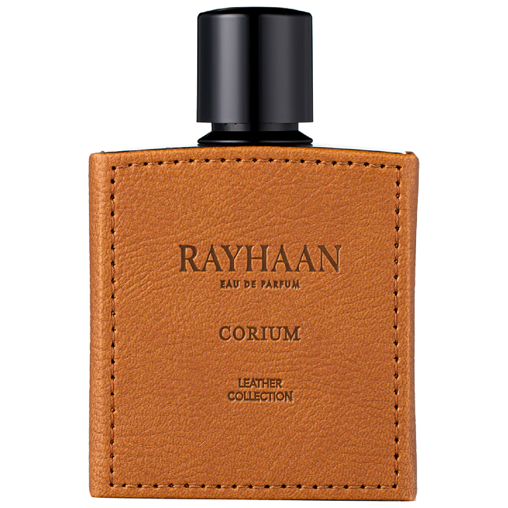 Rayhaan Corium Eau de Parfum 100ml unisex leather fragrance leather wrapped bottle