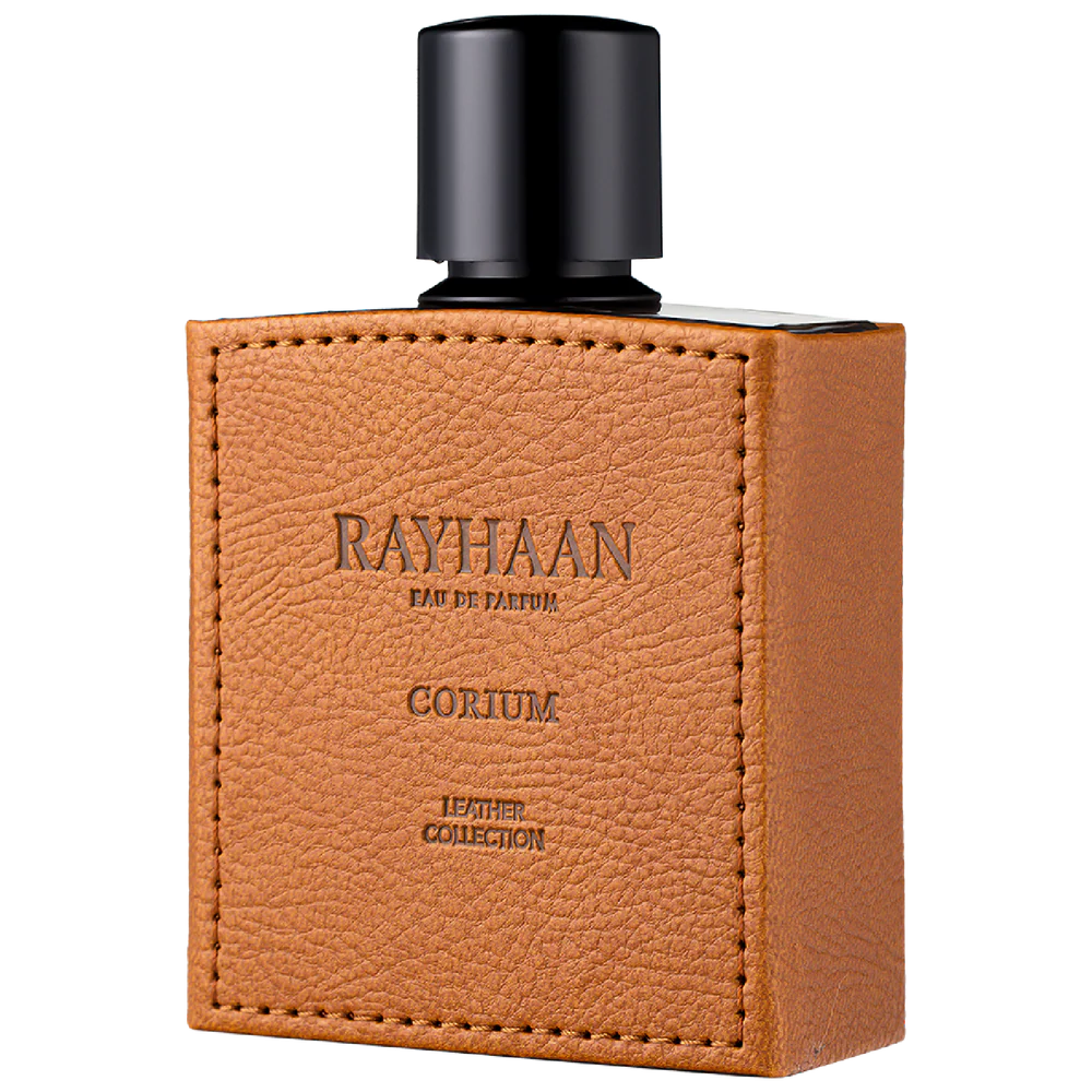 Rayhaan Corium Eau de Parfum 100ml unisex leather fragrance leather wrapped bottle