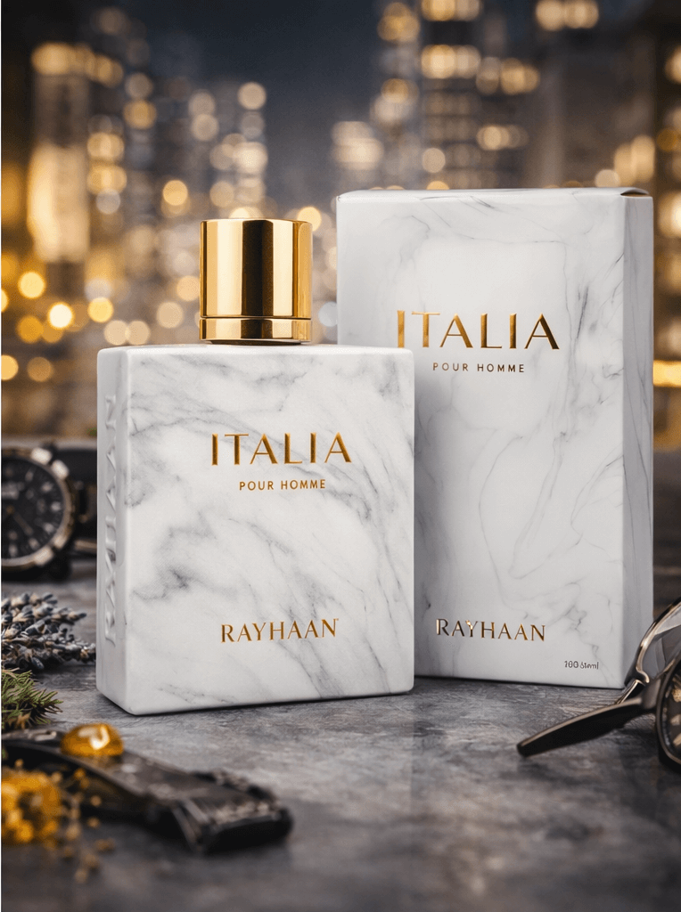 Rayhaan Italia Pour Homme Eau de Parfum 100ml men’s fresh aromatic woody fragrance bottle and box