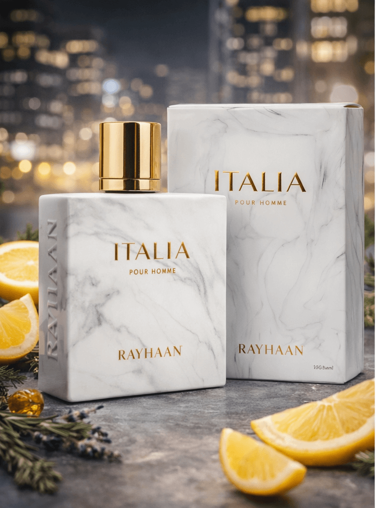 Rayhaan Italia Pour Homme Eau de Parfum 100ml men’s fresh aromatic woody fragrance bottle and box