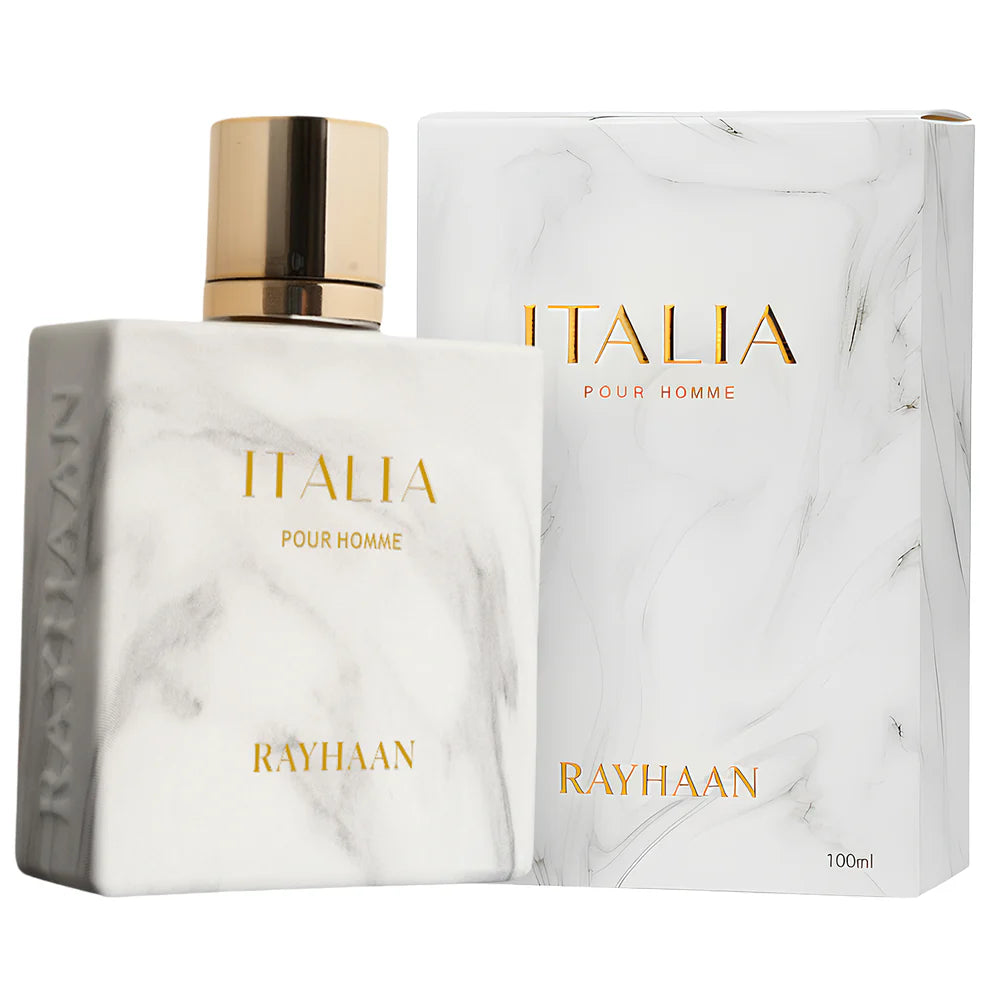 Rayhaan Italia Pour Homme Eau de Parfum 100ml men’s fresh aromatic woody fragrance bottle and box