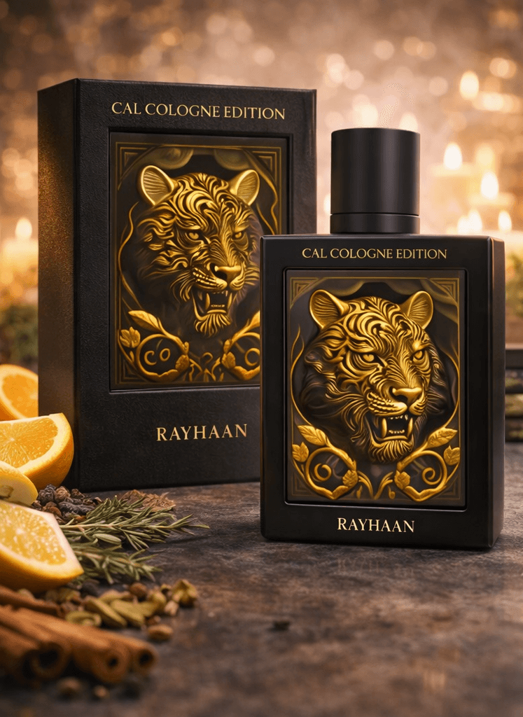 Rayhaan Tiger Cal Cologne Edition Extrait de Parfum 100ml unisex aromatic woody amber luxury perfume bottle