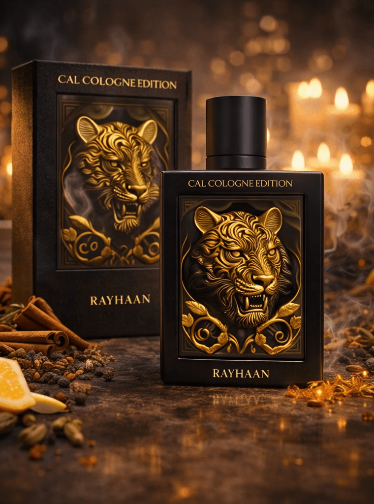 Rayhaan Tiger Cal Cologne Edition Extrait de Parfum 100ml unisex aromatic woody amber luxury perfume bottle