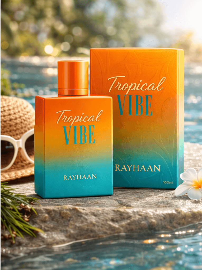 Rayhaan Tropical Vibe Eau de Parfum 100ml unisex fresh fruity aquatic perfume bottle and box