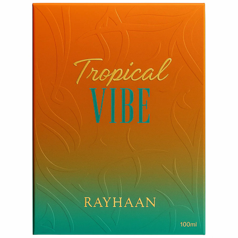 Rayhaan Tropical Vibe Eau de Parfum 100ml unisex fresh fruity aquatic perfume bottle and box