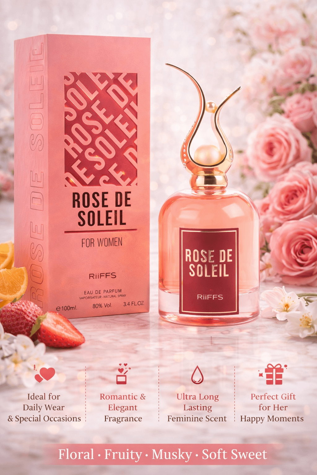 RiiFFS Rose De Soleil Eau de Parfum 100ml women floral rose perfume bottle and box